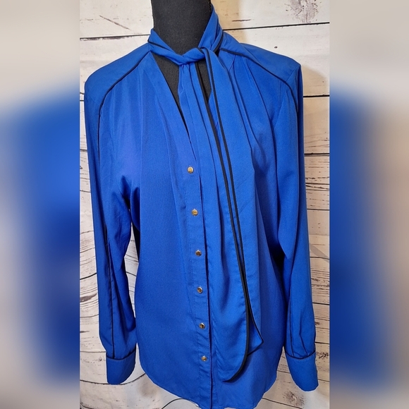 #1460 Calvin Klein royal blue gold button black stripe blouse sz.xl - Picture 1 of 7